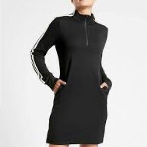 Athleta Black Long Sleeve Dress with Zip Collar